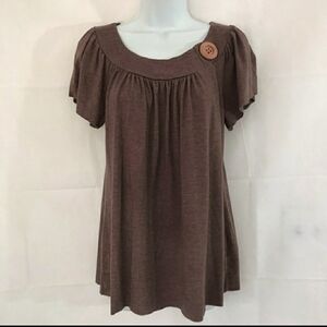 👚 Matty M Short Sleeve Top Blouse Button Color S Small Brown